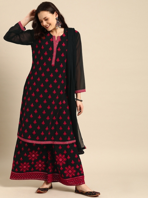 

Soch Women Black & Red Embroidered Kurta with Palazzos & Dupatta