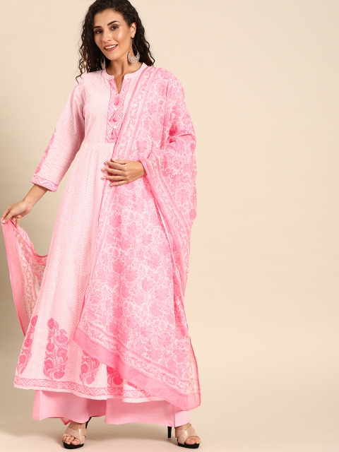 

Soch Women Pink & White Printed A-Line Kurta Set with Tassels