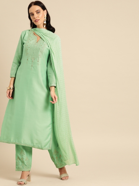 

Soch Women Green Embroidered Kurta with Palazzos & Dupatta