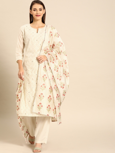 

Soch Women Off-White Embroidered Kurta with Trousers & Dupatta