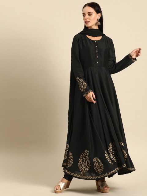 

Soch Women Black Printed Kurta with Churidar & Dupatta