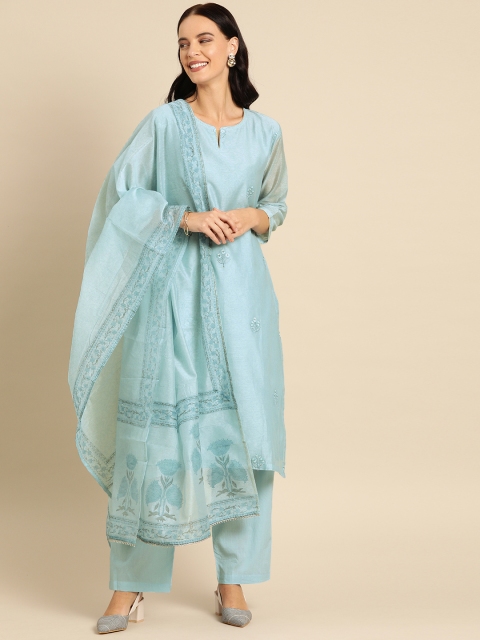 

Soch Women Blue Printed Kurta Set with Embroidered Detail