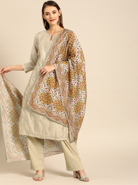 

Soch Women Beige Embroidered Kurta with Trousers & Dupatta