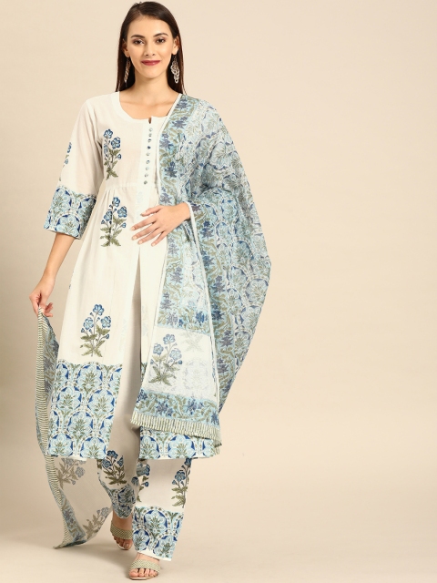 

Soch Women White & Blue Printed Kurta with Trousers & Dupatta