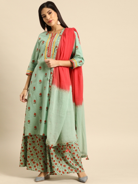 

Soch Women Turquoise Blue Printed Kurta with Palazzos & Dupatta