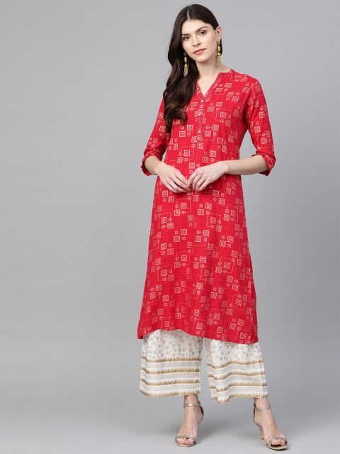 

Anubhutee Women Pink & Off-White Printed Kurta with Palazzos