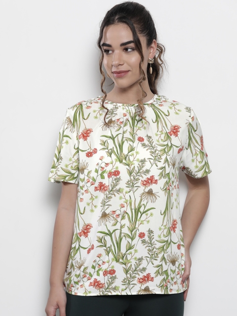

Marks & Spencer Women White & Green Printed Top