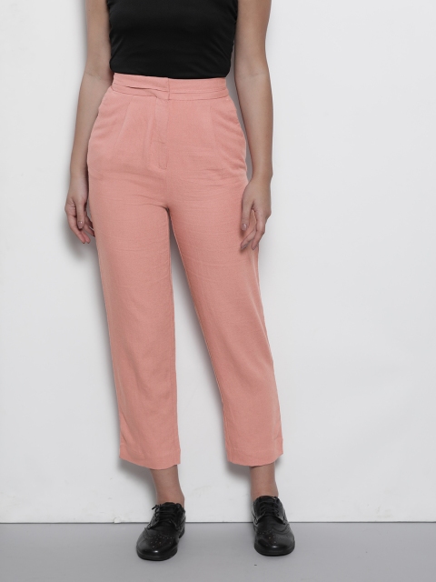 

Marks & Spencer Women Pink Tapered Fit Solid Regular Cropped Trousers