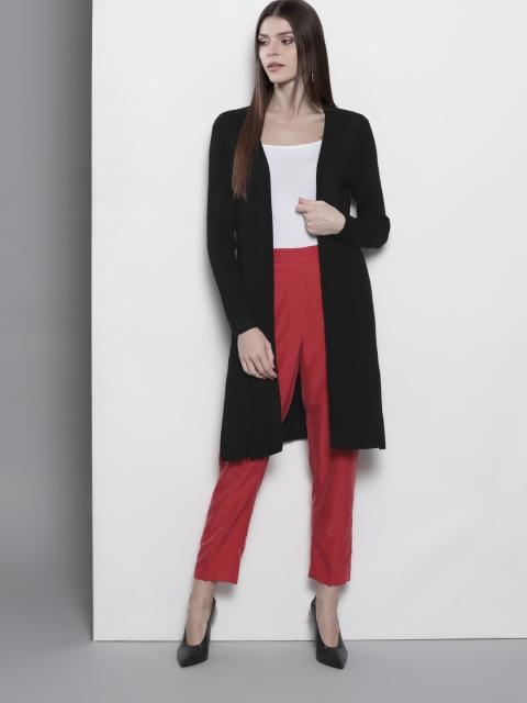 

Marks & Spencer Women Black Self Striped Open Front Shrug
