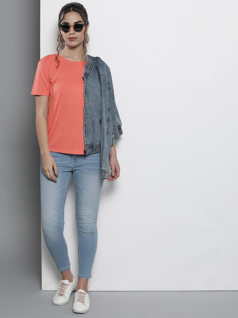 

Marks & Spencer Women Coral Orange Solid Round Neck T-shirt