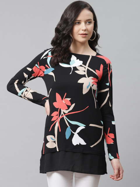 

Marks & Spencer Women Black & Red Printed Longline Top