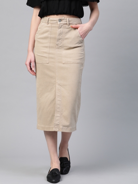 

Marks & Spencer Women Beige Denim Solid Pencil Skirt