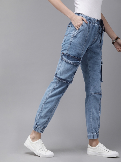 Women Blue Jogger Mid-Rise Clean Look Stretchable Jeans
