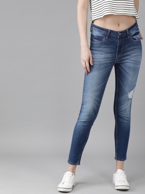 

Roadster Women Blue Skinny Fit Mid-Rise Mildly Distressed Stretchable Cropped Jeans