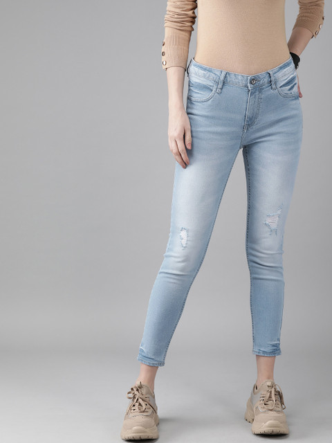 

Roadster Women Blue Skinny Fit Mid-Rise Low Distress Stretchable Cropped Jeans