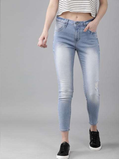 

Roadster Women Blue Skinny Fit High-Rise Mildly Distressed Stretchable Cropped Jeans