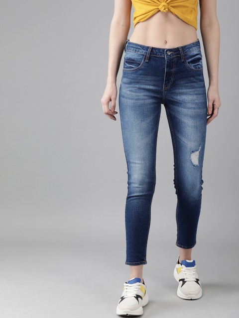 

Roadster Women Blue Skinny Fit Mid-Rise Mildly Distressed Stretchable Cropped Jeans