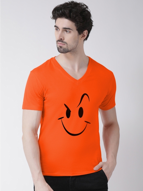 

Friskers Men Orange Printed V-Neck T-shirt
