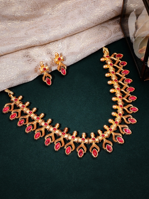 

Rubans Gold-Plated & Pink Kundan-Studded Handcrafted Jewellery Set