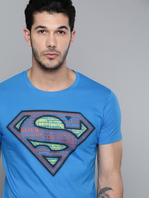 

Justice League Men Blue & Red Superman Print Round Neck T-shirt