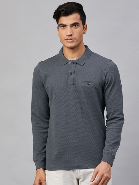 

Roadster Men Charcoal Grey Solid Polo Collar T-shirt