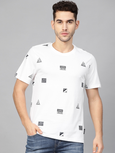 

Roadster Men White & Navy Blue Printed Round Neck T-shirt