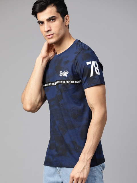 

Roadster Men Navy Blue & Black Printed Round Neck T-shirt
