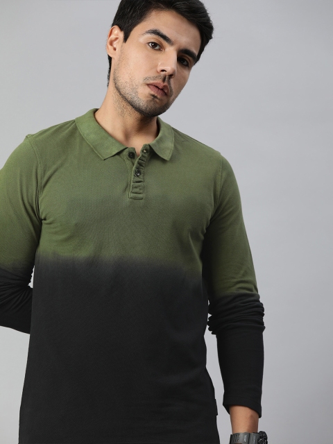

Roadster Men Olive Green Ombre Colourblocked Polo Collar T-shirt