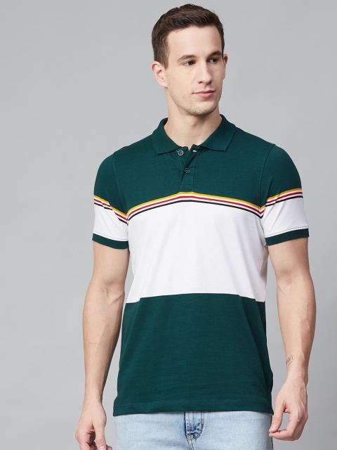 

Roadster Men Green & White Colourblocked Polo Collar T-Shirt