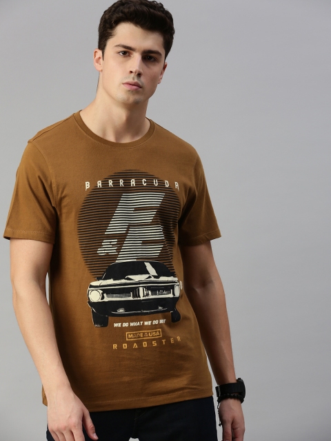 

Roadster Men Fast and Furious Brown Printed Round Neck Pure Cotton T-shirt