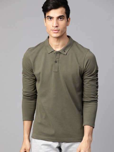 

Roadster Men Olive Green Solid Polo Collar T-Shirt