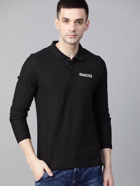 

Roadster Men Black Solid Polo Collar T-shirt