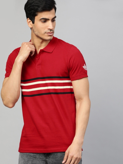 

Roadster Men Red And White Striped Polo Collar T-shirt