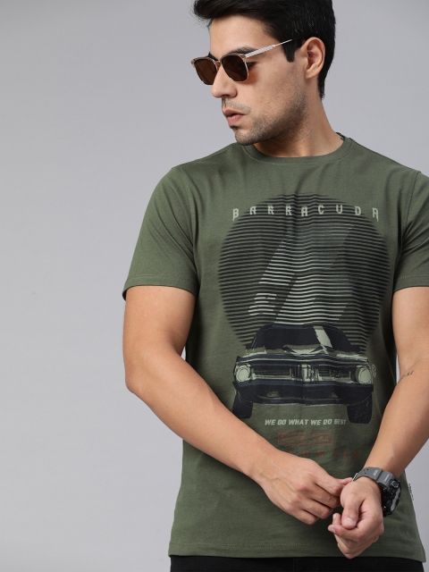 

Roadster Men Olive Green Fast & Furious Printed Round Neck T-shirt