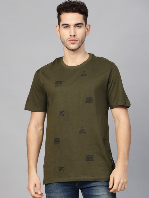 

The Roadster Lifestyle Co Men Olive Green Printed Round Neck T-shirt