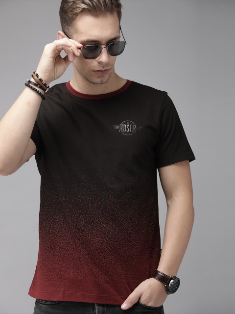 

Roadster Men Maroon Printed Round Neck T-shirt With Ombre Effect