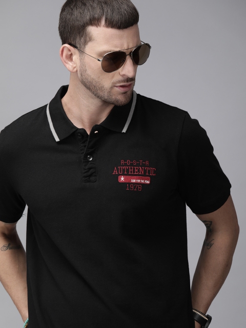 

Roadster Men Black Solid Polo Collar T-shirt