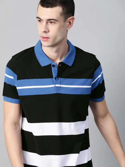 

Roadster Men Blue & White Striped Polo Collar T-shirt
