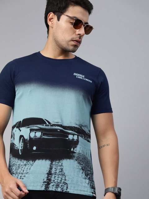 

Roadster Men Fast & Furious Navy Blue Printed Round Neck T-shirt