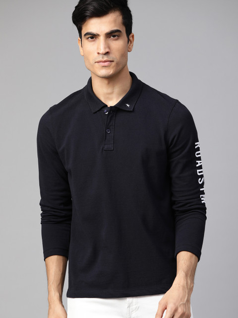 

Roadster Men Navy Solid Polo Collar T-shirt, Navy blue
