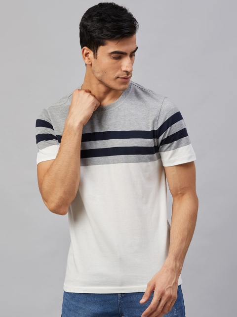 

Roadster Men Grey Melange and White Colourblocked Round Neck T-shirt