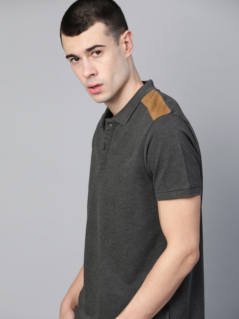 

Roadster Men Charcoal Grey Solid Polo Collar T-shirt