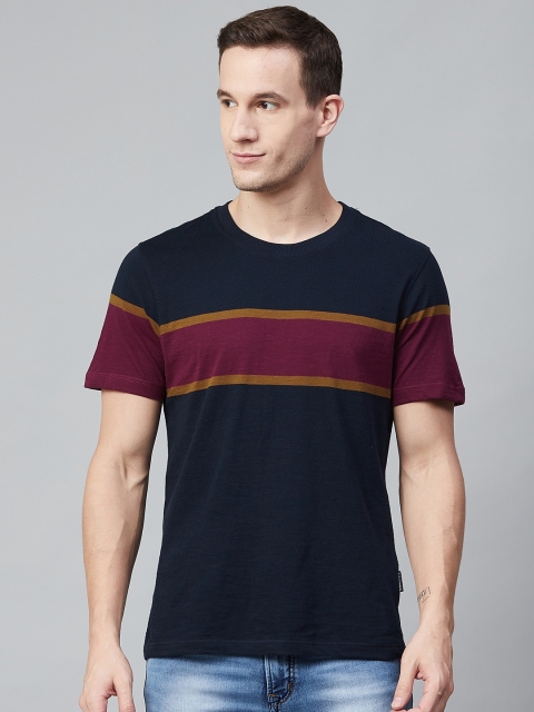 

Roadster Men Navy Blue & Maroon Colourblocked T-Shirt