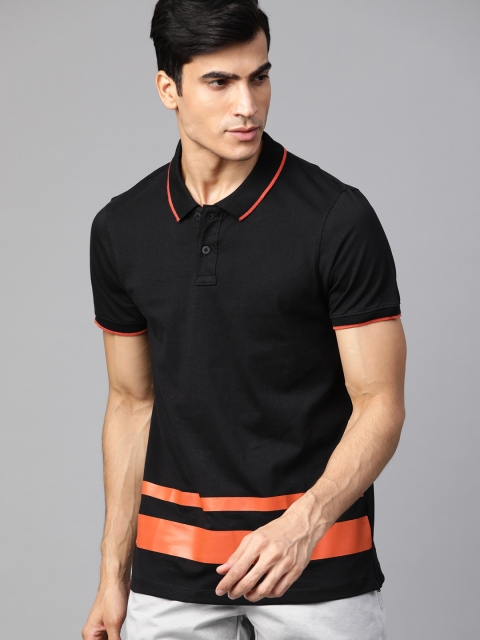 

Roadster Men Black Solid Polo Collar T-shirt