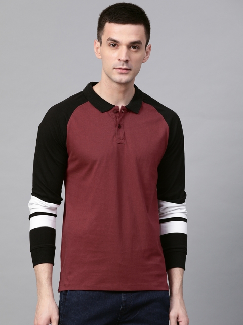 

Roadster Men Maroon & Black Solid Polo Collar T-shirt