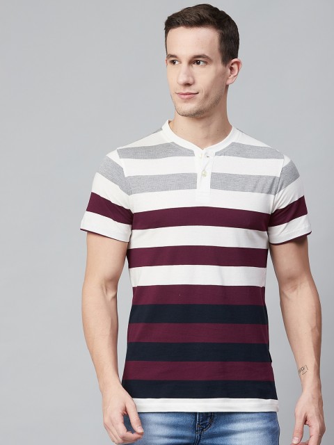 

Roadster Men White & Maroon Striped T-Shirt