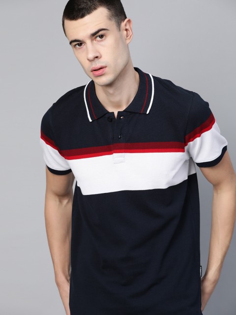 

Roadster Men Navy Blue & White Colourblocked Polo Collar T-shirt