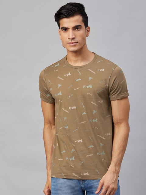 

Roadster Men Khaki Printed Round Neck T-shirt