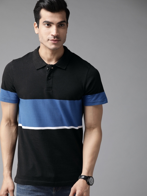 

Roadster Men Black & Blue Colourblocked Polo Collar T-shirt