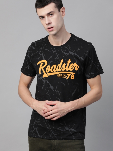 

Roadster Men Black & Grey Printed Round Neck T-shirt